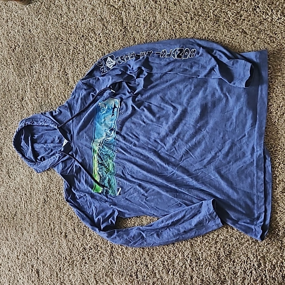 Outer Banks, NC, blue long sleeved, hooded Tshirt material, size M